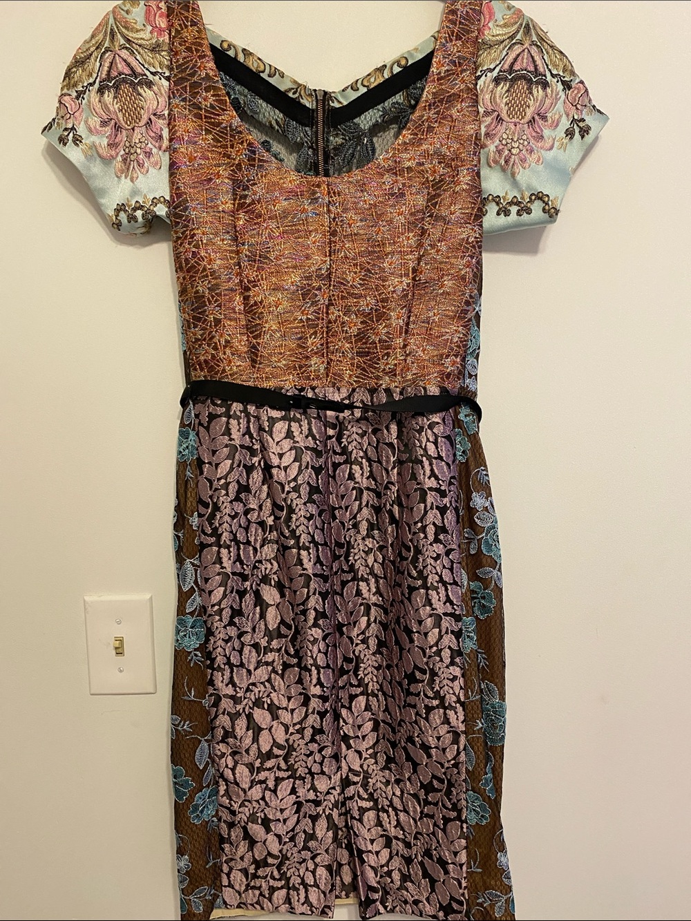 Byron Lars Brown, Blue, Cream & Pink Floral Midi Dress, classic. - Picture 3 of 11